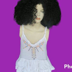 Free People tank top boho bohemian layered blouse spaghetti strap in white XS